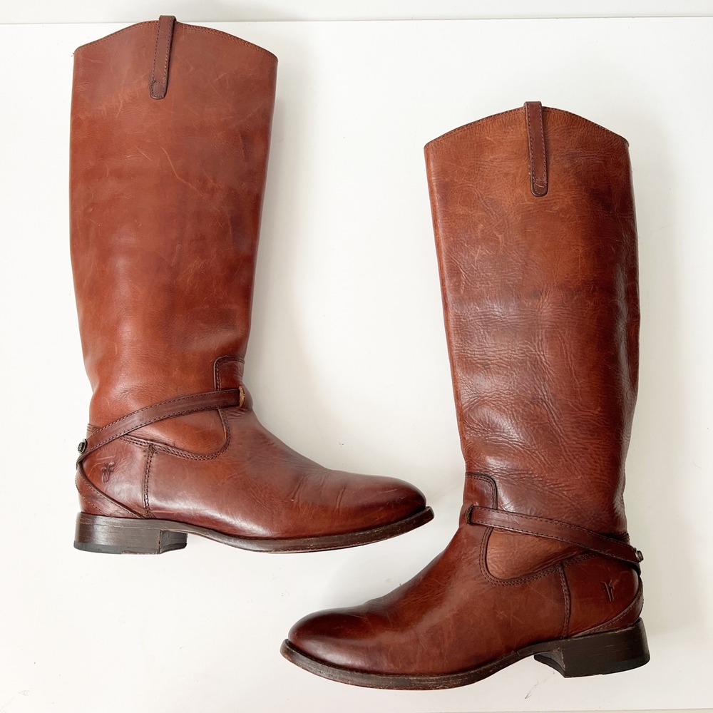 Vintage Frye Riding Boots 8 Cognac Brown Leather Equestrian Western Tall Cowgirl